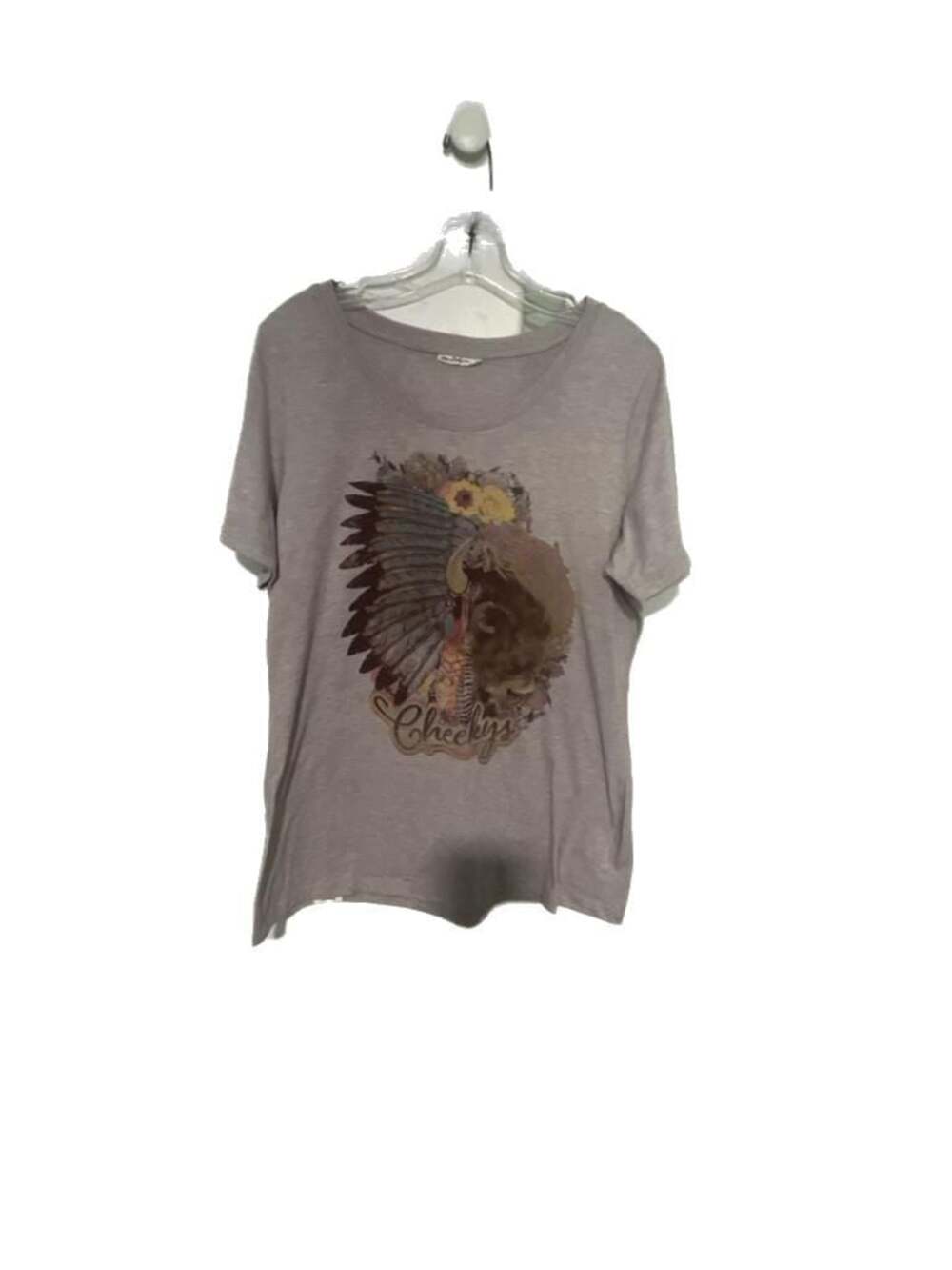 Cheekys Women's Gray Graphic T-Shirt with Headdress Buffalo Floral Print